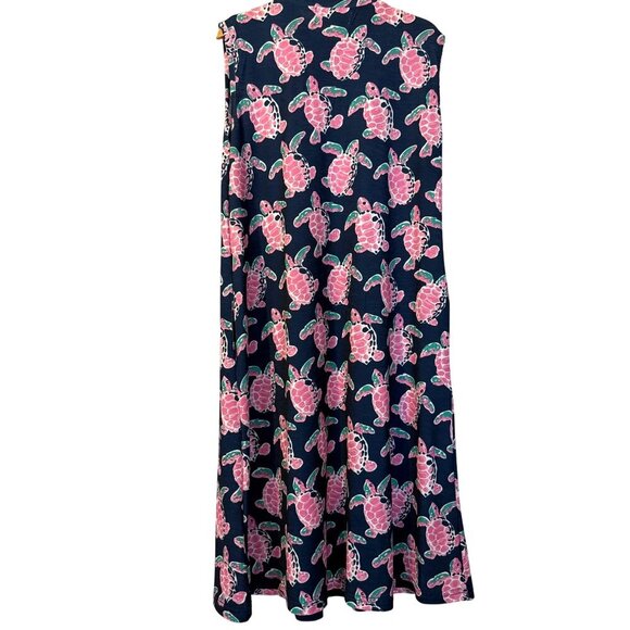 Simply Southern Navy & Pink Sea Turtle Print Sleeveless Dress L Summer Tropical - Picture 2 of 5
